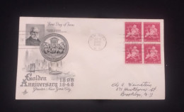 D) 1948, U.S.A, FIRST DAY COVER, ISSUE, ANDREW HASWELL GREEN, FOUNDER OF THE CITY OF NEW YORK, WITH BLOCK OF 4 STAMPS OF - Other & Unclassified