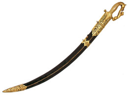 AN INDIAN SHAMSHIR SWORD W. GILT-BRONZE MOUNTS - Knives/Swords