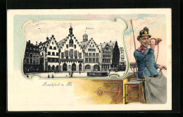 Passepartout-Lithographie Alt-Frankfurt, Römer Und Postillion Auf Postkutsche  - Frankfurt A. Main