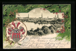 Passepartout-Lithographie Hamburg, Lombardsbrücke Mit Stadt, Wappen  - Mitte