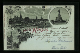 Mondschein-Lithographie Würzburg, Ortsansicht Von Der Luitpoldbrücke, Domstrasse  - Wuerzburg