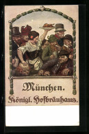 Künstler-AK München, Münchner Hofbräuhaus, Wirtin Bei Männern Mit Bierkrügen  - Sonstige & Ohne Zuordnung