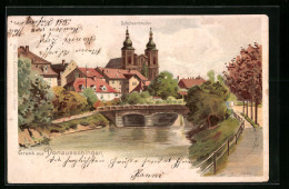 Lithographie Donaueschingen, Donau Gegen Schützenbrücke  - Donaueschingen