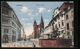 AK Ansbach, Oberer Markt Mit Geschäften Und Brunnen  - Ansbach