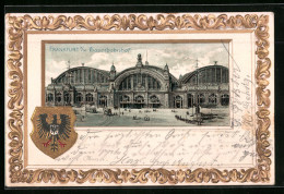 Passepartout-Lithographie Frankfurt A. M. Hauptbahnhof, Wappen  - Frankfurt A. Main
