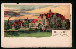 Lithographie Hildburghausen, Hotel-Rest, Burghof  - Hildburghausen