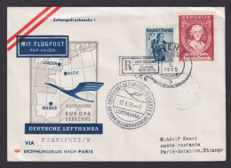 Flugpost Brief Air Mail Lufthansa Wien Österreich 70 Jahre Reko Zettel Paris - Covers & Documents