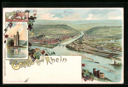 Lithographie Bingen / Rhein, Ortsansicht Und Mäuselthurm  - Bingen