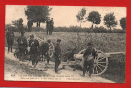 (RECTO / VERSO) GRANDE GUERRE 1914 - N° 128 - AU COMBAT NOTRE 75 - BATTERIE - CANONS - CACHET SECT 86 T & POSTES - 75 - Weltkrieg 1914-18