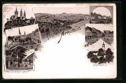 Lithographie Arnstadt, Ortsansicht, Liebfrauen-Kirche, Eremitage, Hohe Bleiche Mit Villa Marlitt  - Arnstadt