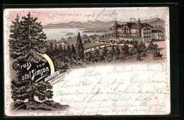 Lithographie Tutzing, Hotel Simson Am Starnberger See Aus Der Vogelschau  - Tutzing