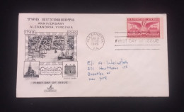 D)1949, U.S.A, FIRST DAY COVER, ISSUE, TWO HUNDRED ANNIVERSARY ALEXANDRIA, VIRGINIA, WITH 6c STAMP, FDC - Sonstige & Ohne Zuordnung
