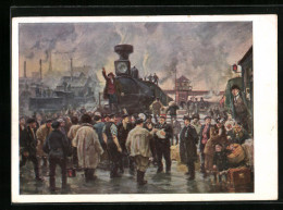 Künstler-AK Arbeiterbewegung, Streik 1905, Gedränge Und Proklamationen Am Bahnhof  - Events