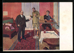 Künstler-AK Adjutant Liesst Lenin Ein Telegramm Vor, Arbeiterbewegung  - Hommes Politiques & Militaires