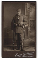 Fotografie Eugen Scheurer, Neu-Ulm, Soldat In Feldgrau Uniform Mit Pickelhaube Tarn, Ausmarschgepäck, Kriegsausmarsch  - Krieg, Militär
