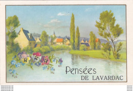 15-47) LAVARDAC - PENSEES - CARTE FANTAISIE - PAYSAGE AVEC FLEURS -  2 SCANS ) - Lavardac