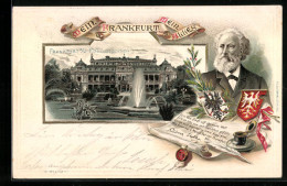 Passepartout-Lithographie Frankfurt A. M., Palmengarten, Portrait Friedrich Stolze, Wappen  - Sonstige & Ohne Zuordnung