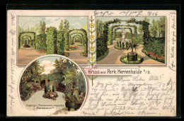 Lithographie Herrenhaide B. B., Park Herrenhaide, Ansichten Mit Eingang Zum Irrgarten Sanssouci  - Autres & Non Classés