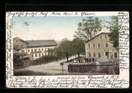 AK Grüna I. S., Restaurant Bad Grüna Mit Strasse Und Nachbargebäude, Mit Leuchtenden Fenstern  - Autres & Non Classés