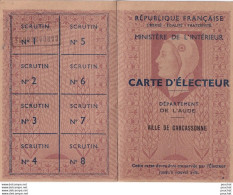 CARTE D ' ELECTEUR - DEPARTEMENT DE L ' AUDE - VILLE CARCASSONNE - 16° BUREAU GREZES HERMINIS  - 1953 - ( 2 SCANS ) - Documents Historiques