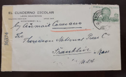 O) 1940 MEXICO,  MONTERREY,  CENSORSHIP,  ALLEGORY OF FLIGHT AND PYRAMID OF THE SUN,  AIRMAIL,  EL CUADERNO ESCOLAR, CIR - Mexique