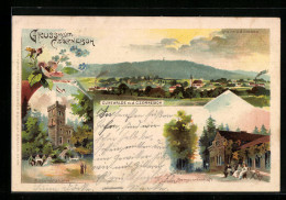 Lithographie Czorneboh, Bergwirtschaft, Aussichtsturm, Cunewalde M. D. Czorneboh  - Cunewalde