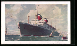 Künstler-AK Passagierschiff S. S. America Im Hafen Von New York, Die Freiheitsstatue  - Steamers