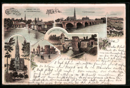 Lithographie Metz, Todtenbrücke, Garnisonkirche Et Das Deutsche Thor  - Metz