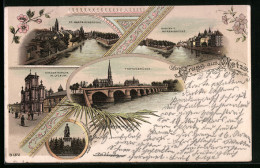 Lithographie Metz, Le Jardin Et Moreaubrücke, St. Marcelenbrücke  - Metz