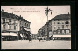 CPA Mülhausen I. Els, Neuquartierplatz Avec Commercesn  - Sonstige & Ohne Zuordnung