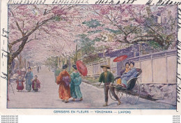 J10- YOKOHAMA (JAPON) CERISIERS EN FLEURS  - ILLUSTRATEUR - 1908 - ( 2 SCANS ) - Yokohama