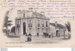33) COUTRAS , PRES LIBOURNE (GIRONDE) PLACE DE LA GARE ET HOTEL DE LA PAIX - ( HABITANTS - CALECHE - 1902 - 2 SCANS ) - Other & Unclassified