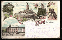 Lithographie Kelbra A. Kyffhäuser, Hotel Kaiserhof, Rothenburg, Kaiser-Wilhelm-Denkmal  - Kyffhäuser