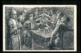 Künstler-AK Soldaten An Weihnachten Im Unterstand Mit Akkordeon  - Guerre 1914-18