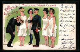 Lithographie Zukunftsbild Von Frauen Bei Der Armee, Traum Des Unteroff. Helmbold - Ärztliche Untersuchung  - Other & Unclassified