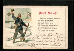 Vorläufer-Lithographie Neujahrsgruss, 1895, Soldat In Uniform  - War 1914-18