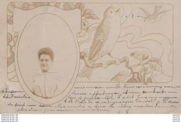 A11-47) AGEN - CARTE PHOTO PRUNET - ART DECO - MEDAILLON AVEC POTRAIT D ' AGENAISE ET OISEAUX - 1902 - ( 2  SCANS ) - Agen