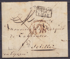 L. Datée 17 Février 1829 De BRUGES Pour SEVILLE Espagne - Griffes "P.P./ BRUGES", "L.P.B.2.R." & [PAYS-BAS PAR LILLE] -  - 1815-1830 (Période Hollandaise)