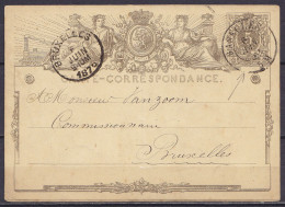 EP Carte-correspondance 5c Gris Càd BASECLES /6 JUIN 1875 Pour BRUXELLES - Postcards 1871-1909