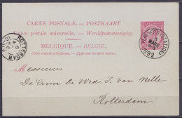 EP - CP 10c Rose (N°46) Càd VERVIERS (STATION) /5 MARS 1892 Pour ROTTERDAM - Càd Arrivée ROTTERDAM - Cartes Postales 1871-1909