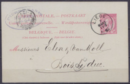 EP - CP 10c Rose (N°46) Càd LIEGE /7 MARS 1892 Pour BOIS-LE-DUC - Càd Arrivée S'HERTOGENBOSCH - Postcards 1871-1909