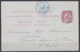 EP - CP 10c Rose (N°46) Càd LIEGE (GUILLEMINS) /29 AOUT 1889 Pour NOTRE-DAME-DE-LIESSE Aisne - Càd PARIS-ETRANGER (au Do - Postcards 1871-1909