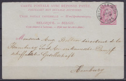 EP - CP Réponse 10c Rose (N°46) Càd BRUXELLES (MIDI) /19 JANV 1895 Pour HAMBURG - Cartes Postales 1871-1909