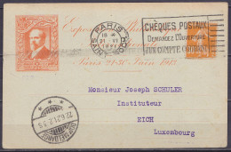 CP Exposition Philatélique Internationale 1913 Affr. 30c Flam. PARIS ST-ROCH /21.VI 1921 Pour Instituteur à EICH Luxembo - 1906-38 Semeuse Camée