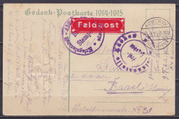 Gedenk-Postkarte 1914-1915 En Franchise Feldpost Càpt KORTRYK /3.9.1915 Pour BASEL Suisse - Càd Censure Aachen "Kriegsla - Deutsche Armee