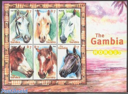 Gambia 2001 Horses 6v M/s, Mint NH, Nature - Horses - Gambia (...-1964)