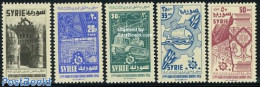 Syria 1956 Damascus Fair 5v, Mint NH, Transport - Various - Ships And Boats - Agriculture - Export & Trade - Schiffe