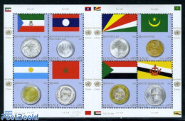 United Nations, Geneva 2010 Flags & Coins 8v M/s, Mint NH, History - Nature - Various - Flags - Animals (others & Mixe.. - Munten