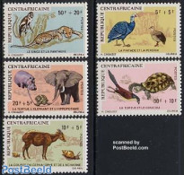 Central Africa 1971 Animals In Fairy Tales 5v, Mint NH, Nature - Animals (others & Mixed) - Birds - Cat Family - Eleph.. - Vie Marine