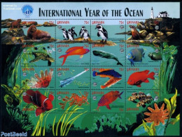 Grenada 1998 Int. Ocean Year 16v M/s, Mint NH, Nature - Birds - Fish - Penguins - Sea Mammals - Turtles - Fishes